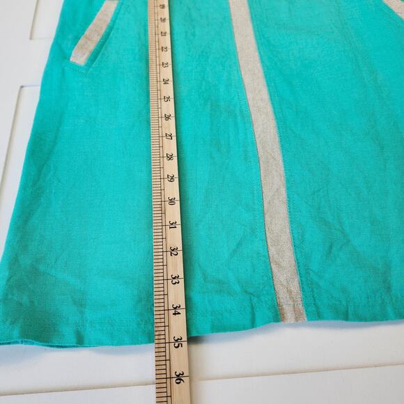 iLinen lifestyle 100% Linen Sheath Dress Large Mint Leaf Metallic Stripe $278 - Picture 8 of 8